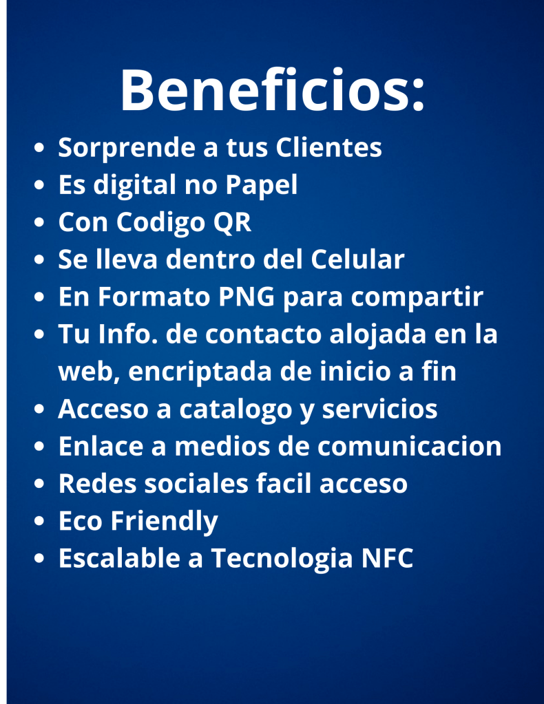 Tarjeta de Presentación Digital QR, Tarjeta Digital QR Tijuana, Tarjeta de Visita Digital, Beneficios Codigo QR Tijuana